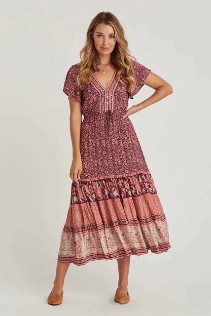 Pauline Laurent® | Robe midi imprimée avec décolleté en V
