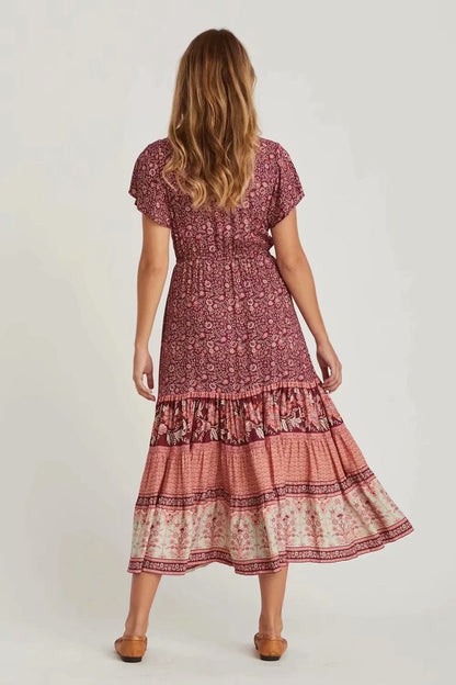 Pauline Laurent® | Robe midi imprimée avec décolleté en V