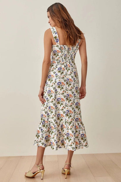 Pauline Laurent® | Robe midi évasée imprimée avec bretelles