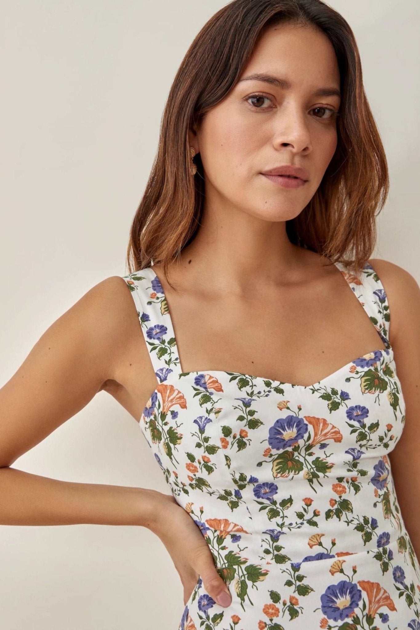 Pauline Laurent® | Robe midi évasée imprimée avec bretelles