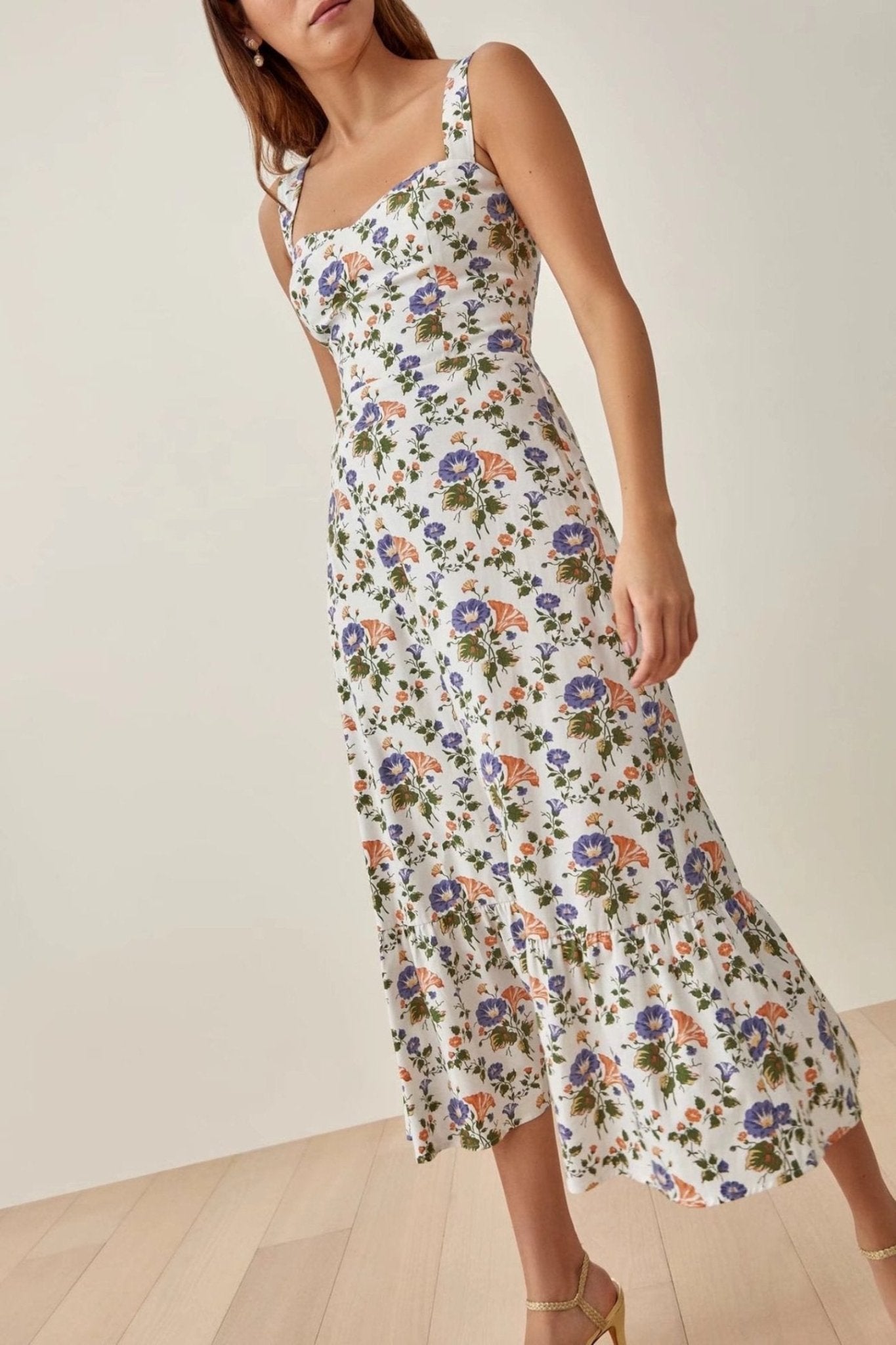 Pauline Laurent® | Robe midi évasée imprimée avec bretelles