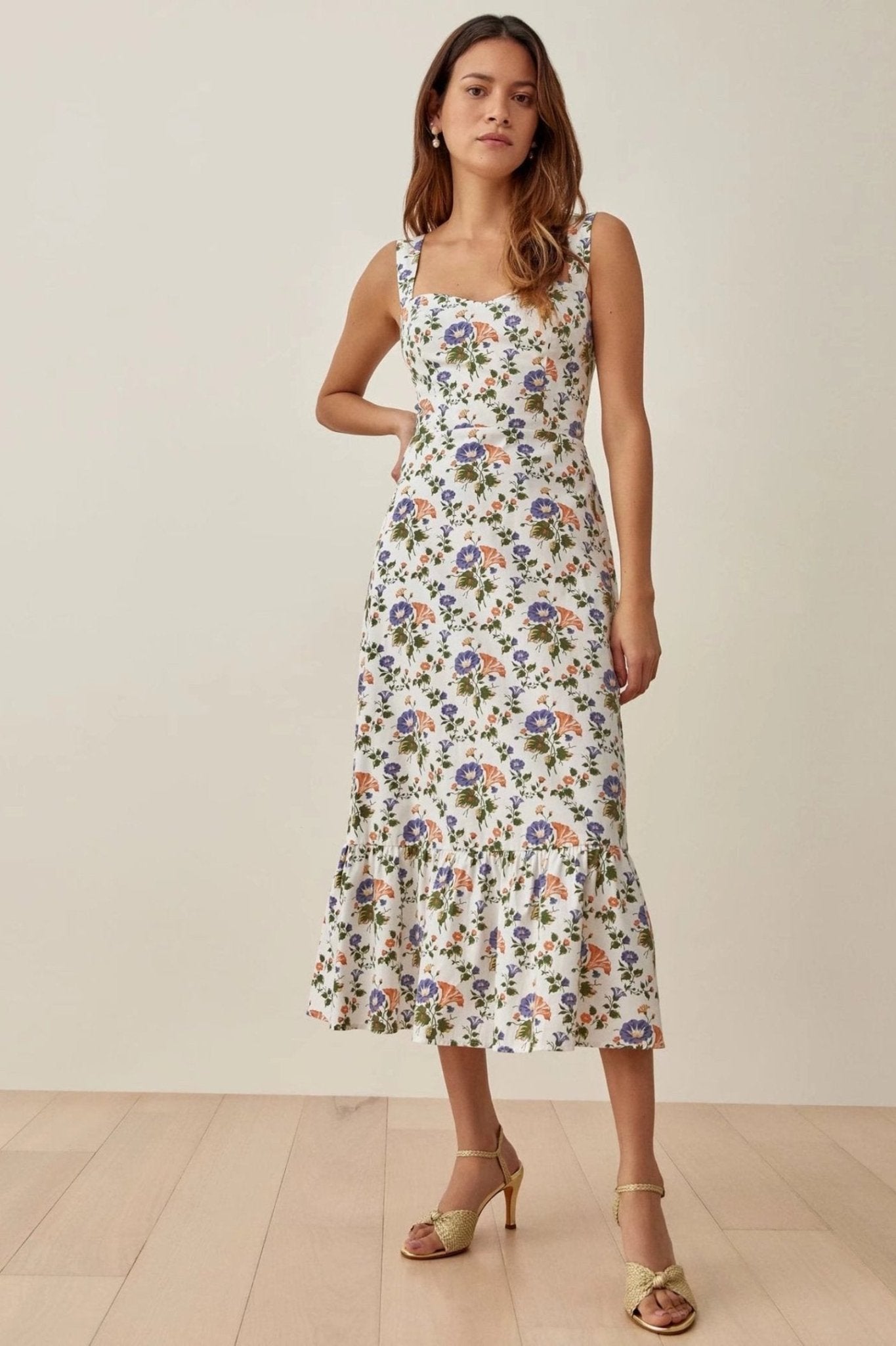 Pauline Laurent® | Robe midi évasée imprimée avec bretelles