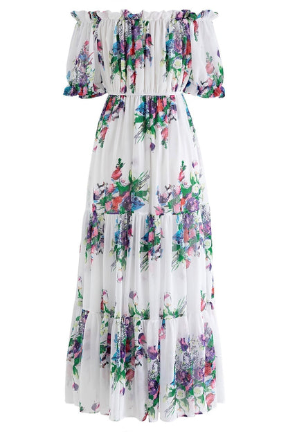 Pauline Laurent® | Robe maxi imprimée sans épaules