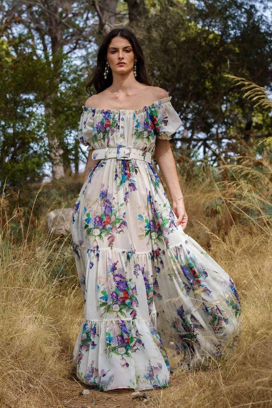 Pauline Laurent® | Robe maxi imprimée sans épaules