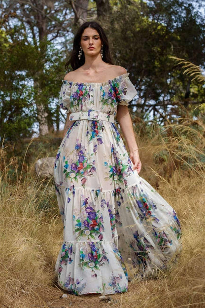 Pauline Laurent® | Robe maxi imprimée sans épaules