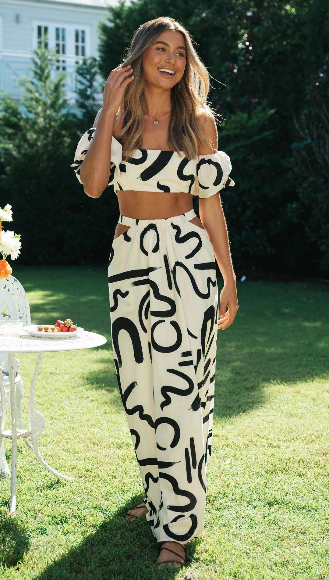 Ensemble Chic Haut Court Imprimé et Jupe Longue Pour Femme