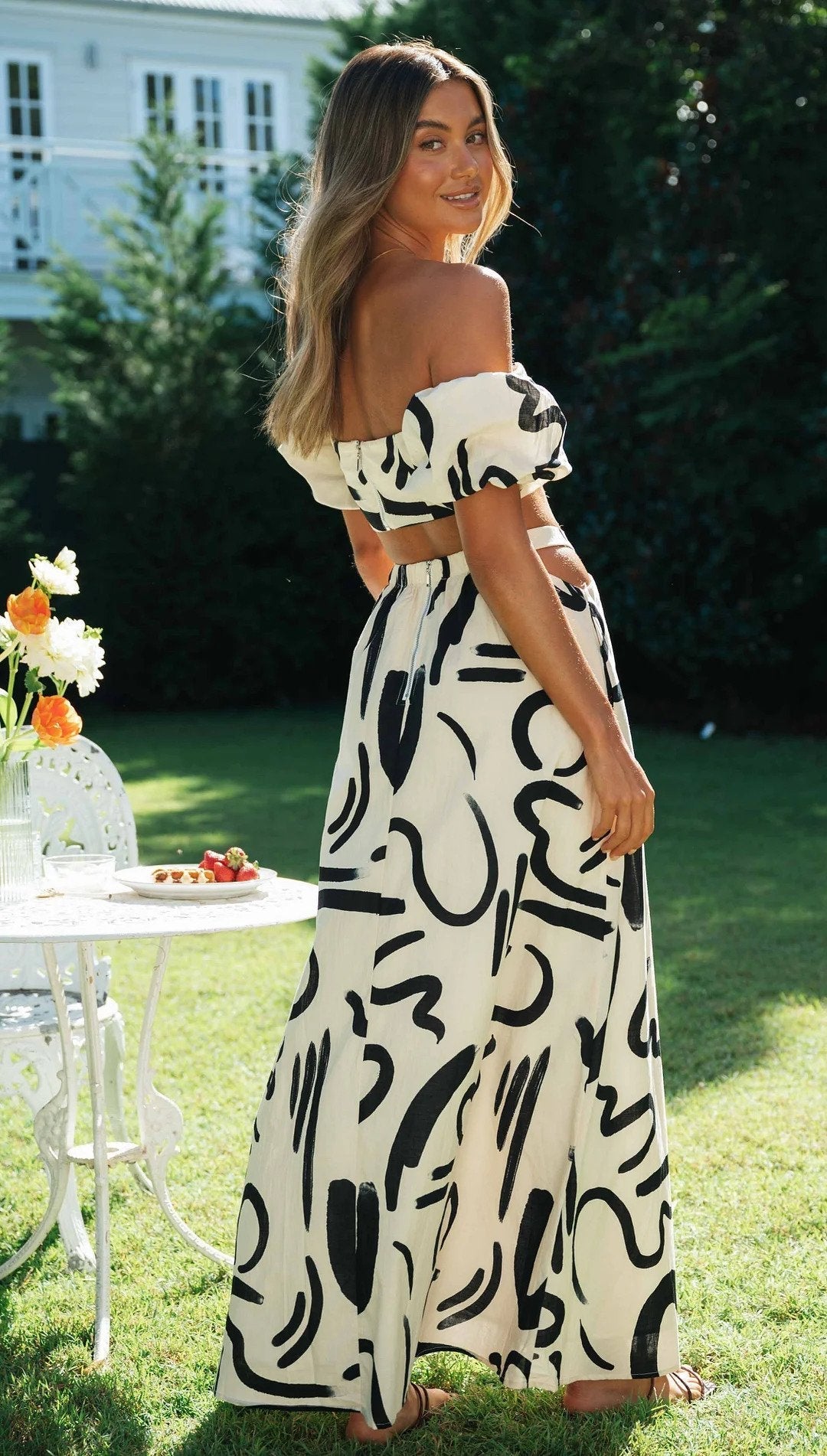 Ensemble Chic Haut Court Imprimé et Jupe Longue Pour Femme