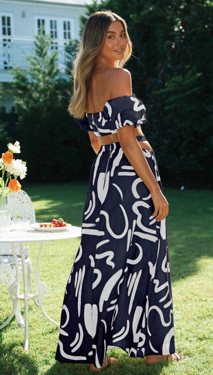 Ensemble Chic Haut Court Imprimé et Jupe Longue Pour Femme