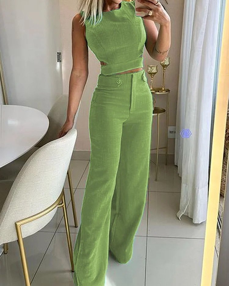 Ensemble Flatteur Top Courte et Pantalon Taille Haute