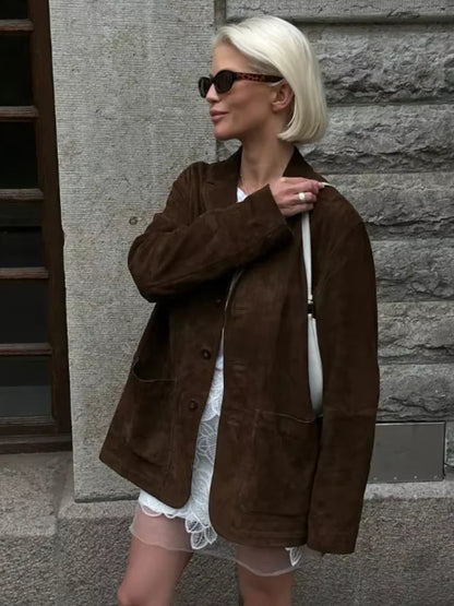 Veste à revers marron chaud élégante pour une élégance décontractée