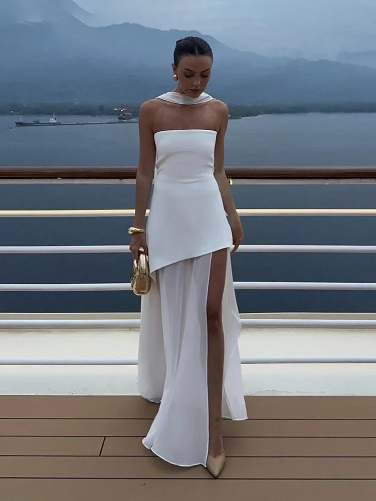 Robe longue asymétrique en mousseline pour femme