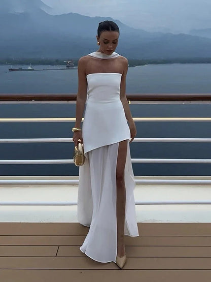 Robe longue asymétrique en mousseline pour femme