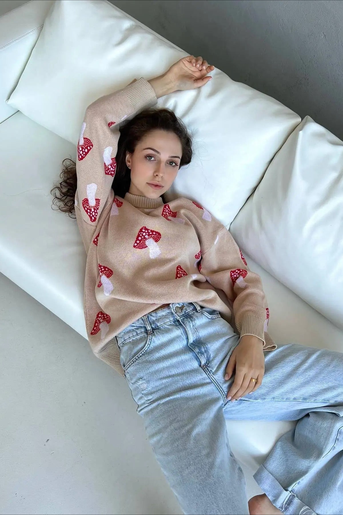 Pull en tricot jacquard champignon confortable