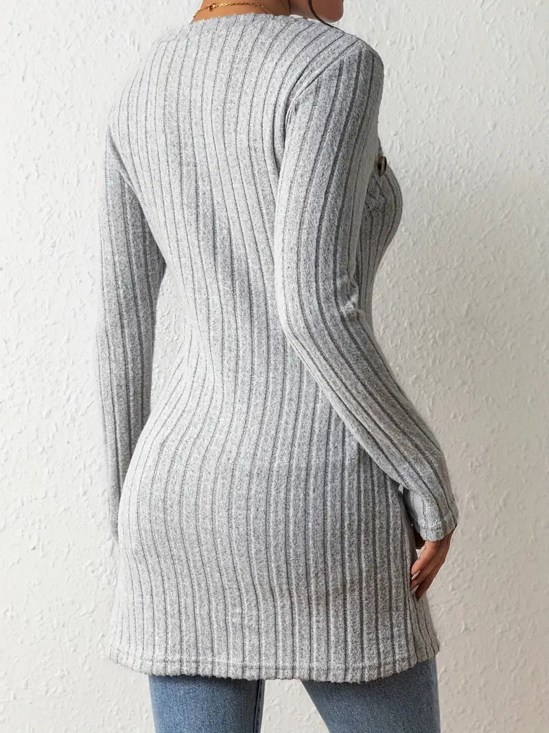 Top Asymétrique En Coton Avec Boutons et Côtes