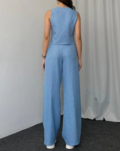 Ensemble deux pièces gilet décontracté de couleur unie