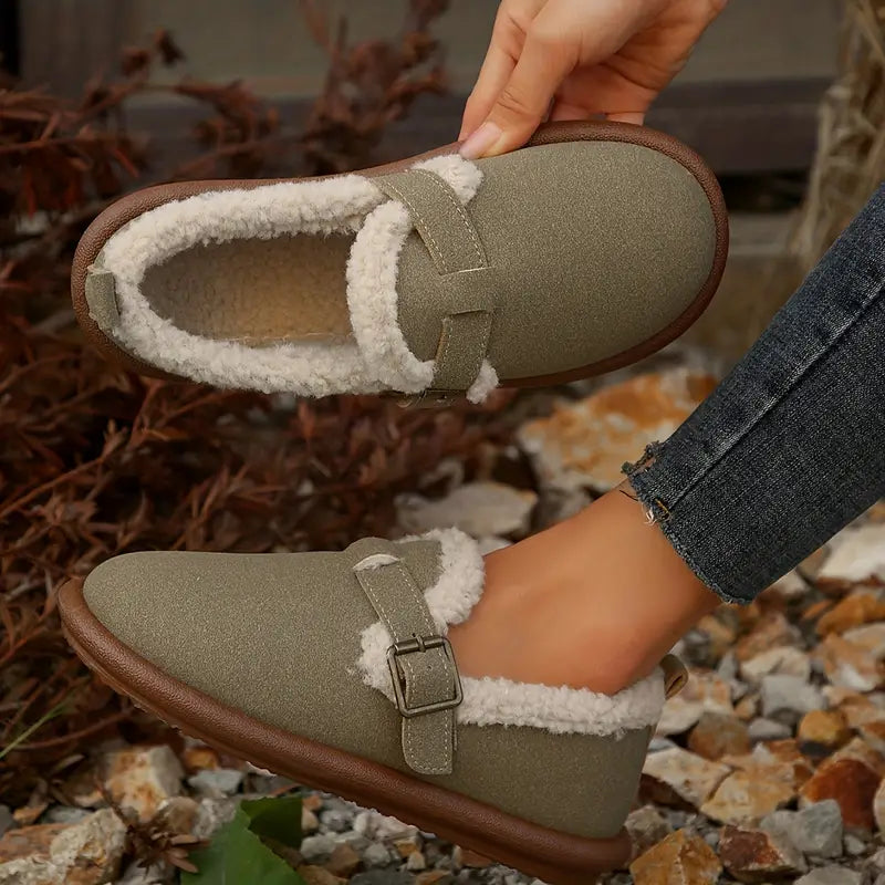 Ballerines confortables doublées en polaire avec bride à boucle