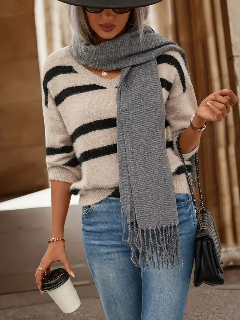 Pull en maille rayé chic pour femme