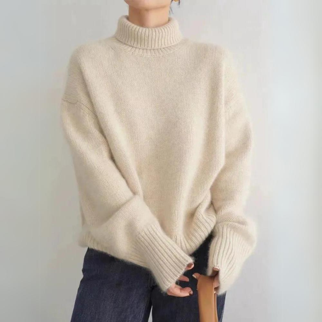 Pull en tricot doux et chaleureux à col roulé pour superpositions hivernales
