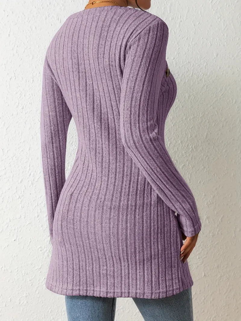Top Asymétrique En Coton Avec Boutons et Côtes