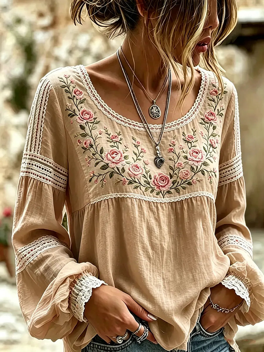Rosélia™ | Blouse Dentelle & Roses