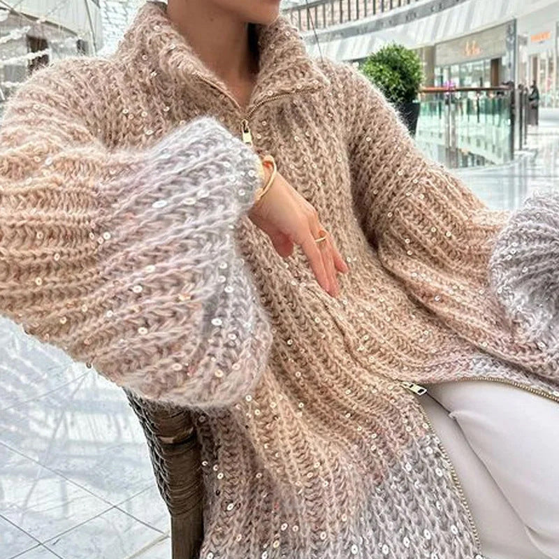 Cardigan en tricot scintillant avec sequins pailletés
