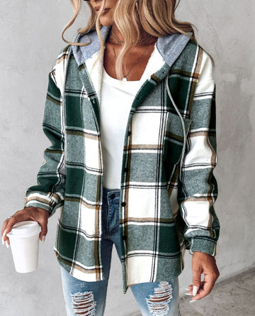 Sweat à capuche à cordon et motif plaid confortable pour femmes