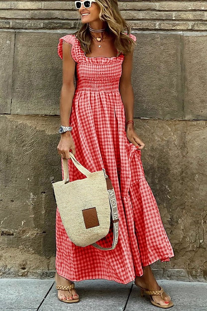 Robe Longue Fluide à Carreaux Chic pour Femme