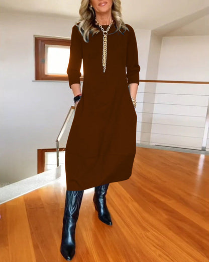 Robe Midi Élégance Intemporelle à Manches Trois-Quarts