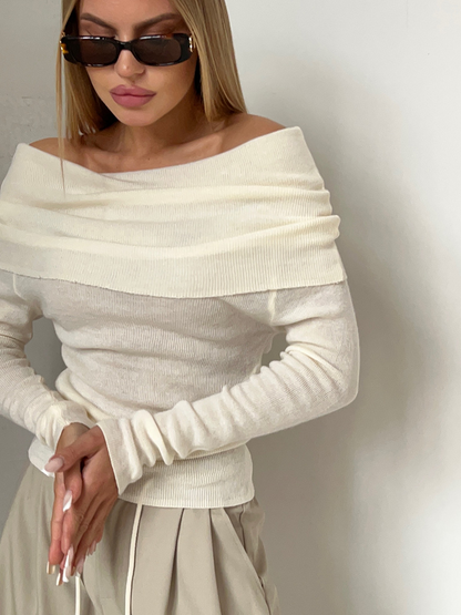 Océane Dubois® | Pull tricoté chic épaules dénudées pour tenue de soirée