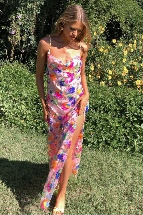 Pauline Laurent® | Robe maxi dos nu avec paillettes brodées