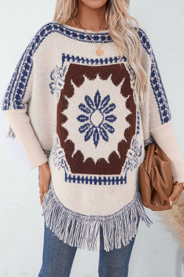 Pull en tricot à ourlet à franges bohème
