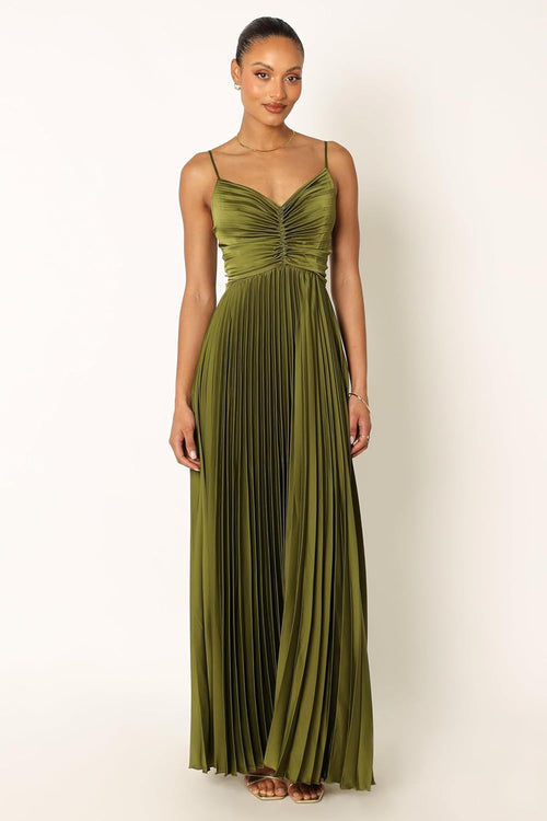 Robe mi-longue plissée élégante pour événements formels