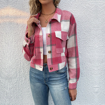 Veste courte à carreaux avec Poches.