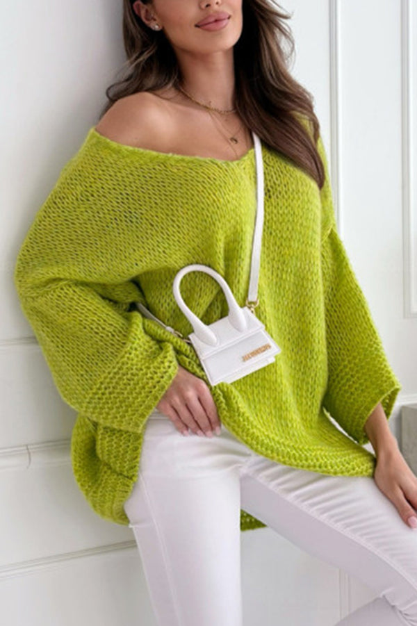 Confortable Encolure en V large Pull décontracté en grosse maille