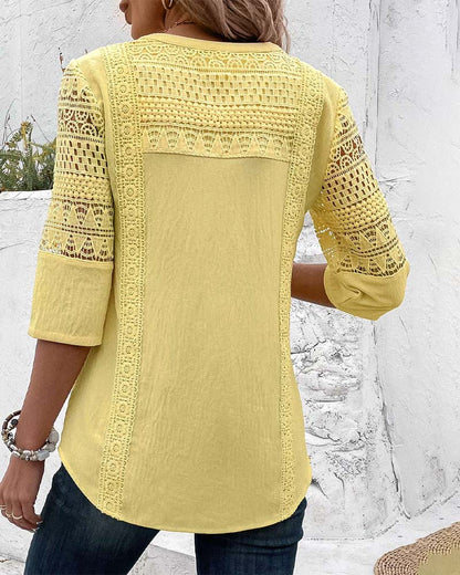 Chemisier en dentelle aspect lin pour femme - Haut élégant et léger