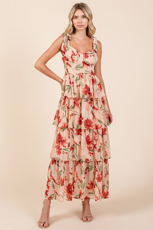 Sophie Paris® | Robe longue d'été à col cœur superposée à fleurs