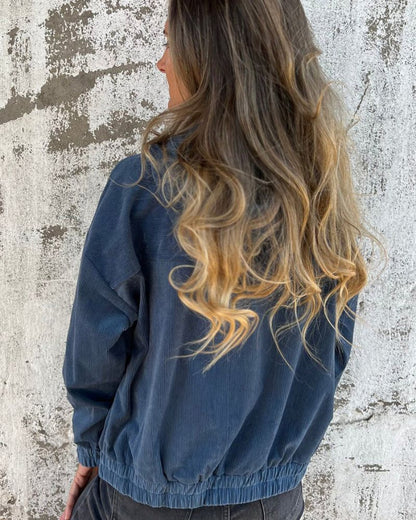 Veste à capuche décontractée légère en velours côtelé pour femmes