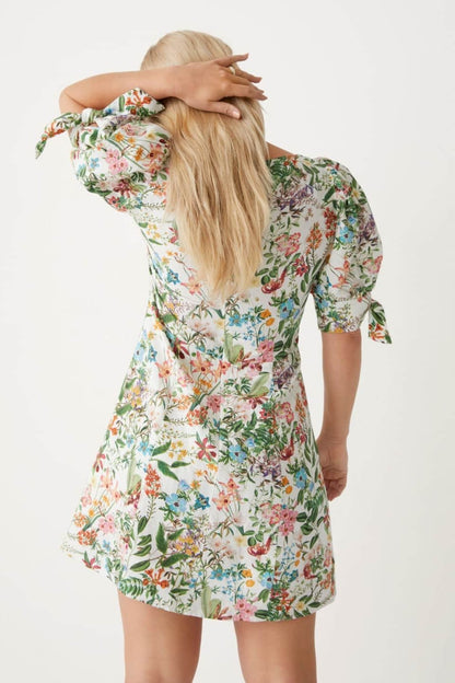 Pauline Laurent® | robe imprimée en lin avec nœud papillon