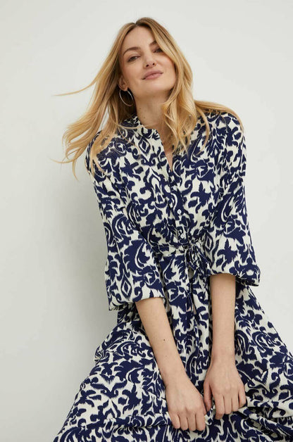 Pauline Laurent® | Robe-chemise midi imprimée avec cordon de serrage