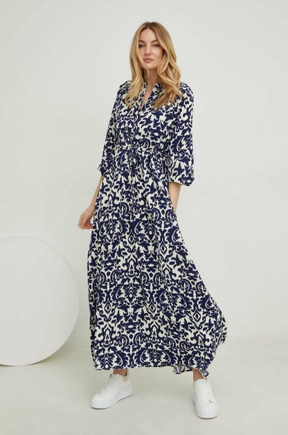 Pauline Laurent® | Robe-chemise midi imprimée avec cordon de serrage