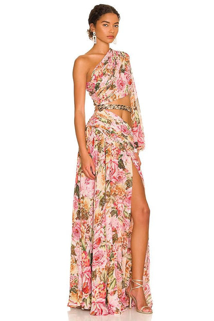 Pauline Laurent® | robe maxi asymétrique imprimée avec découpes