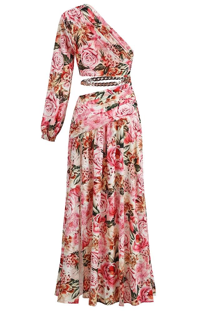 Pauline Laurent® | robe maxi asymétrique imprimée avec découpes