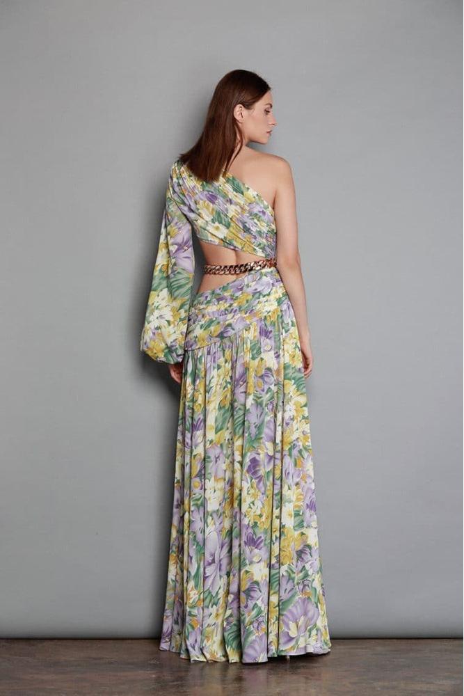Pauline Laurent® | robe maxi asymétrique imprimée avec découpes