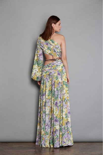 Pauline Laurent® | robe maxi asymétrique imprimée avec découpes