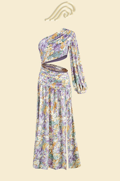 Pauline Laurent® | robe maxi asymétrique imprimée avec découpes