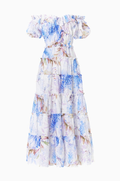Pauline Laurent® | robe maxi à volants imprimés couleur bruyère