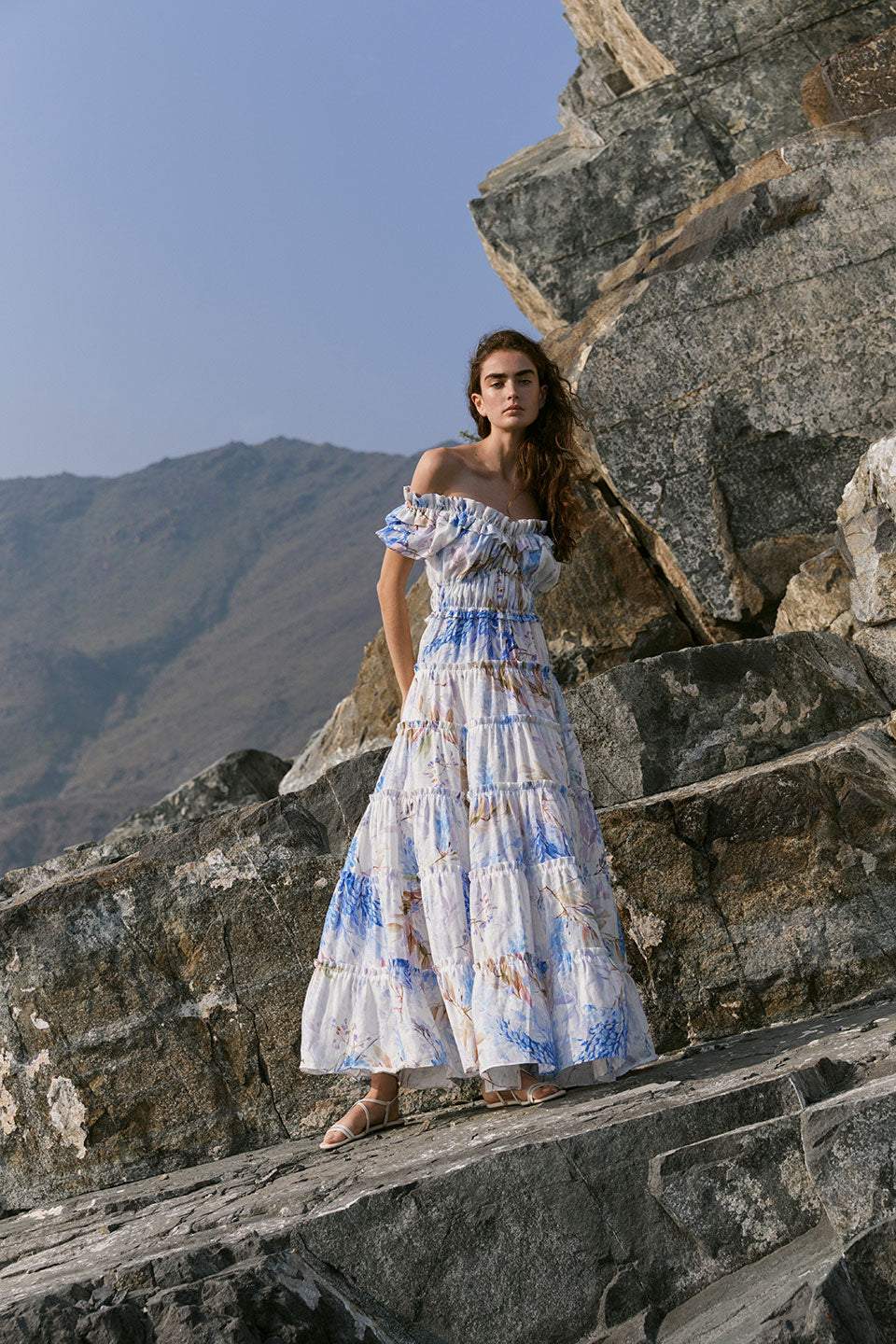 Pauline Laurent® | robe maxi à volants imprimés couleur bruyère