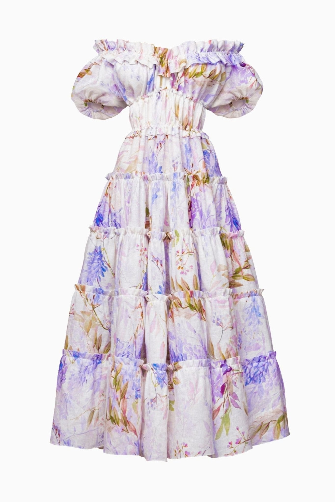 Pauline Laurent® | robe maxi à volants imprimés couleur bruyère