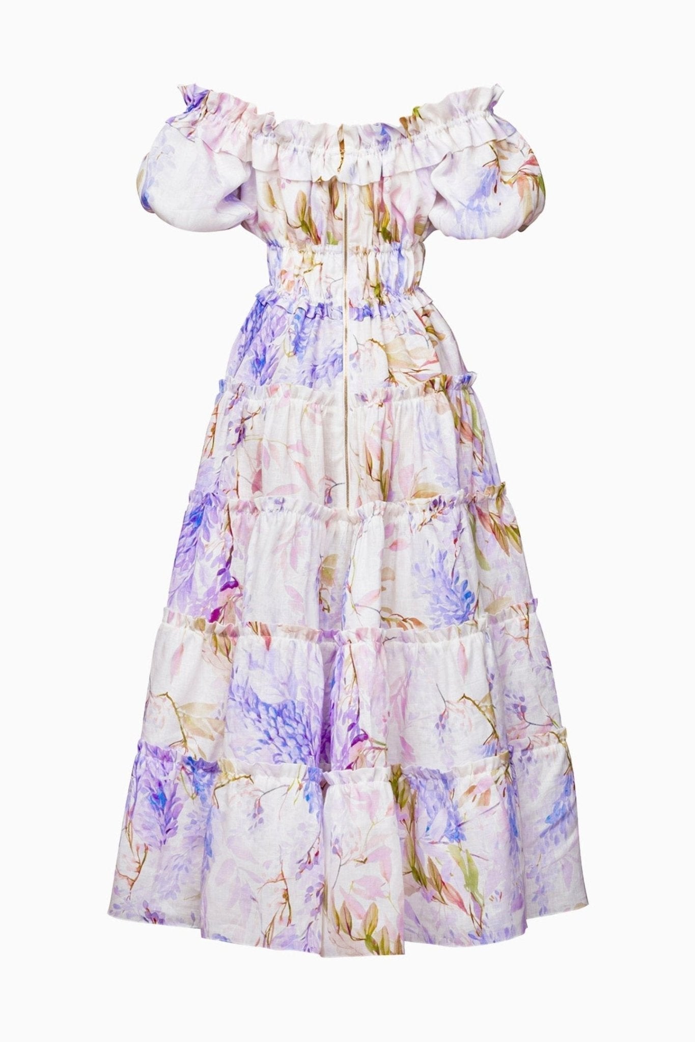 Pauline Laurent® | robe maxi à volants imprimés couleur bruyère