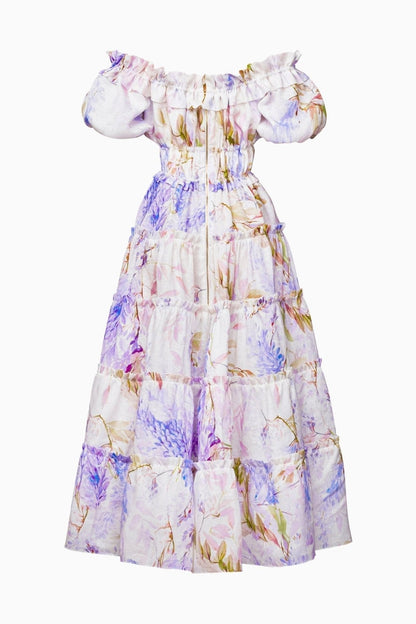 Pauline Laurent® | robe maxi à volants imprimés couleur bruyère